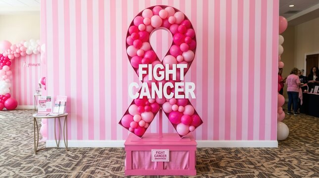 Fight Cancer Ribbon Balloon Display Symbolizing Hope And Awareness