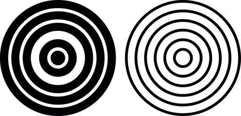 Naklejka premium Concentric circles pattern features a black and white graphic design on a transparent background radial