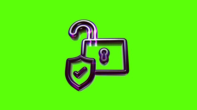 Shiny 3d open padlock icon with a security shield symbol for digital privacy and data protection