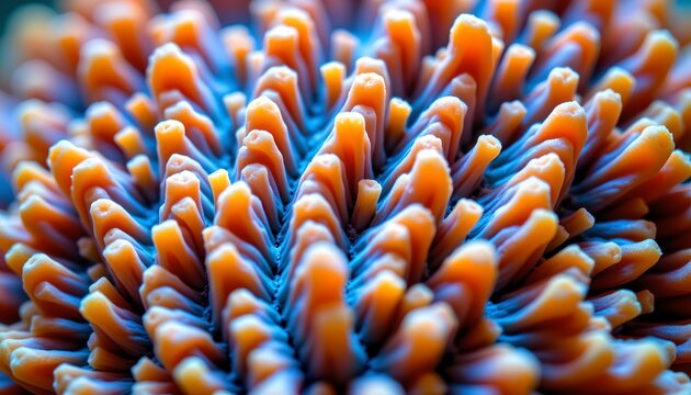 The image features a close up view of a colorful coral with numerous finger like projections extending outward