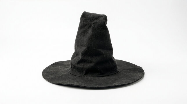 Classic black pointed witch hat isolated for Halloween designs