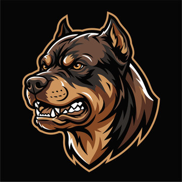 Aggressive rottweiler dog head mascot logo vector illustration featuring guard canine pet animal for sports team badge design creative artwork