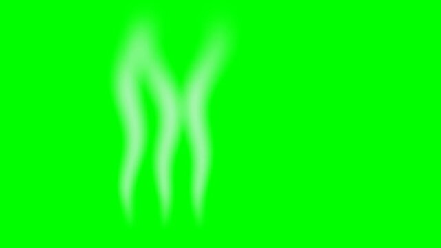 Soft white smoke rising upwards isolated on a bright green screen background for easy chroma key compositing