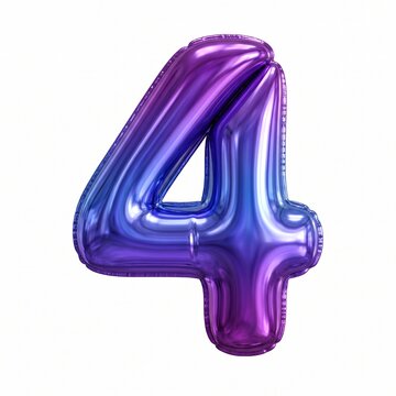 Shiny chrome number four balloon with purple to blue gradient, party decoration