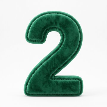 Emerald green velvet textured number two isolated on white background
