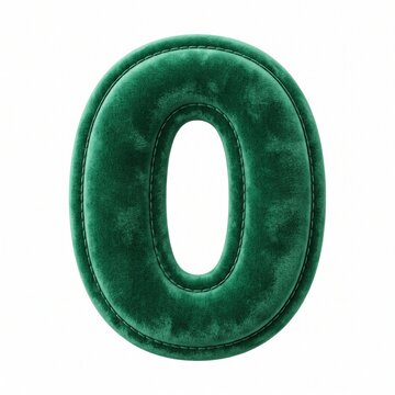 Elegant green velvet textured number zero on a clean white background for design