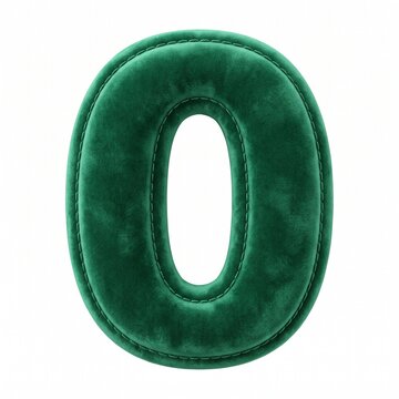 Luxurious green velvet textured number zero isolated on white background