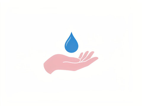Hand catching a blue water droplet icon