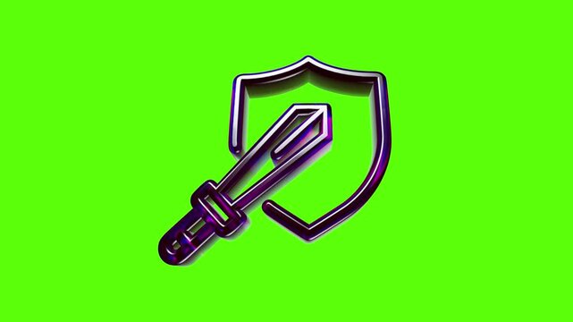 3d glossy purple shield and sword icon design representing protection and gaming security concept