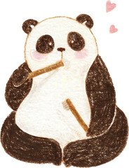 Cute panda holding bamboo toothbrush, eco friendly colored pencil illustration © UYAOWL