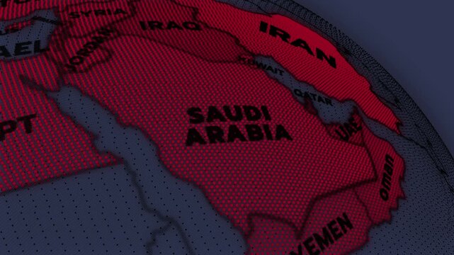 a stylized 3D map highlighting Saudi arabia, Middle East, Saudi arabia map, middle east countries,