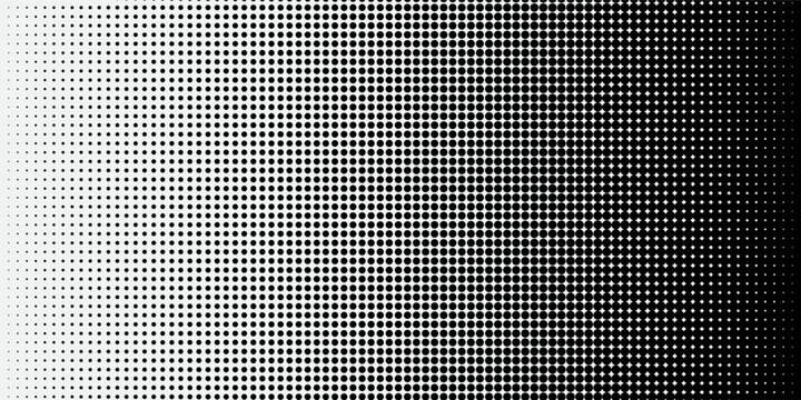 Dotted halftone gradient texture. Vanishing polka dot background. Repeating dots gradation pattern background. Black fading comic pop art overlay backdrop. Raster effect wallpaper