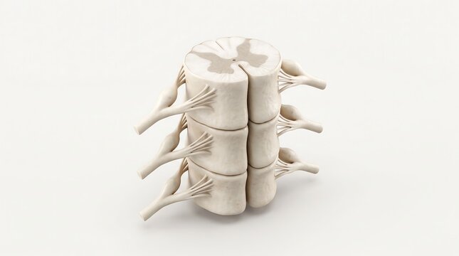 Human spinal cord cross section with nerve roots for neurology education and orthopedic clinical research visualization