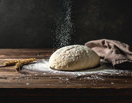 Fresh bread dough resting under a dusting of flour