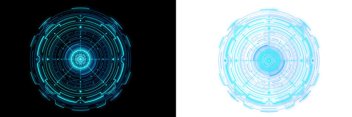 Glowing cyan sci-fi hologram radar and cybernetic target overlay isolated © mashiur