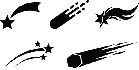 Shooting Star Comet and Meteorite Silhouette Vector Icons Set © Taimoor