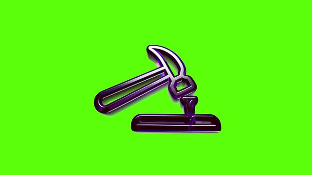Purple metal hammer hitting a nail icon on a bright green background for construction and home repair