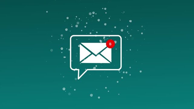 Twenty unread incoming email message alert badge on envelope speech bubble with flying at symbols for digital communication inbox