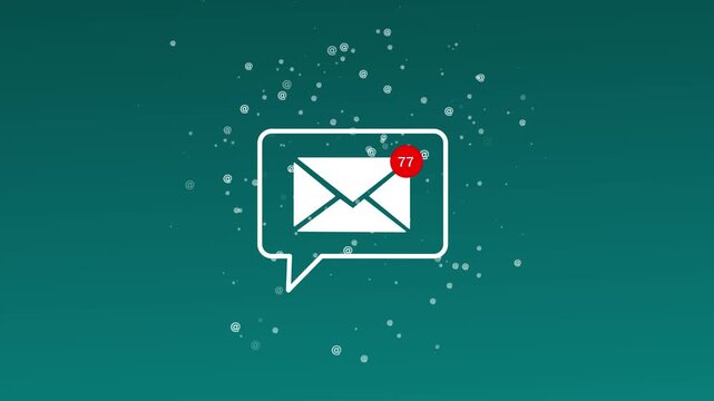 Two hundred unread email message notifications alert counter on speech bubble envelope with at symbols for corporate inbox management.