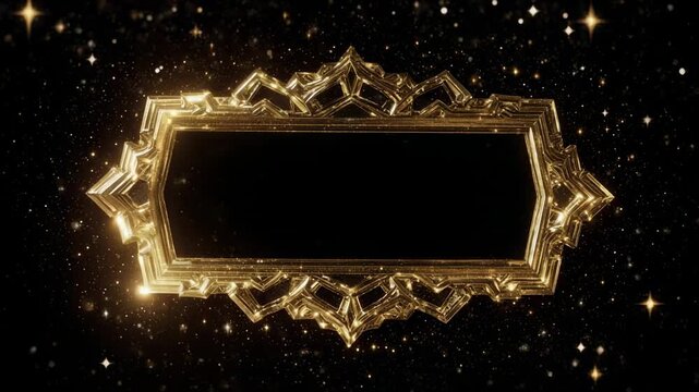 Ornate golden frames with glittering particles in motion for elegant title sequences