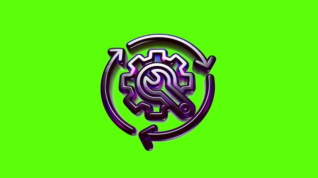 3d metallic gear icon with a wrench inside and rotating arrows for industrial maintenance concept