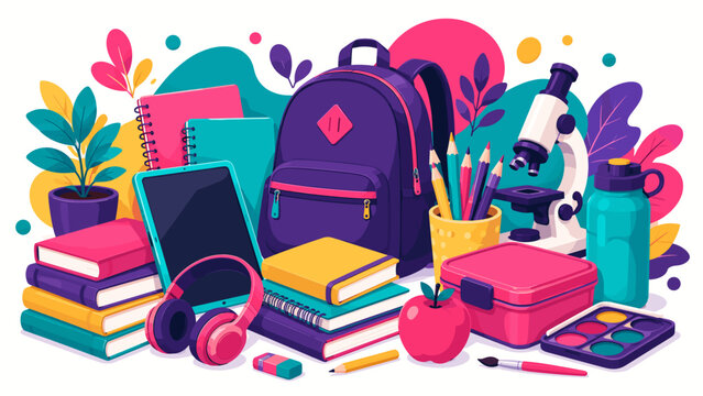 Colorful Student Backpack With Books And School Supplies