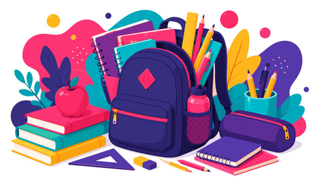 School Study Desk With Notebook Headphones And Books
