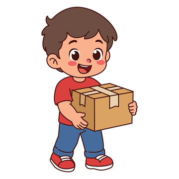 Cute Boy Carrying Cardboard Donation Box Vector Illustration