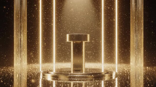 Industrial bolt stands illuminated in warm golden light against a textured background with falling particles