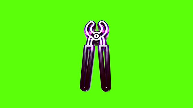 Shiny metallic pincers tool icon with a modern 3d design isolated on a bright green background