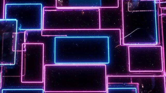 Abstract geometric neon rectangles pulsing in seamless motion against a dark background for tech concepts