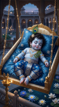 Baby Krishna Sleeping on Swing Illustration