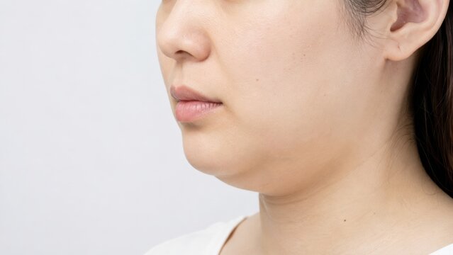 二重あごが気になる女性の横顔クローズアップ