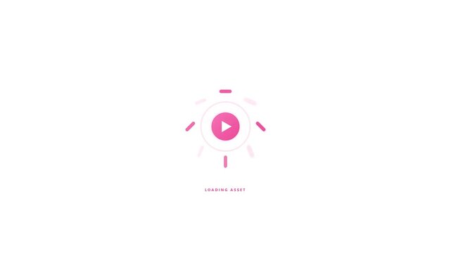 Pink play button loading animation on a white background.