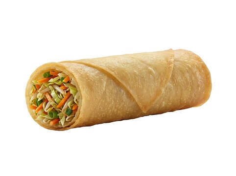 Crispy Fried Chinese Spring Roll with Vegetable Filling Isolated on White Background