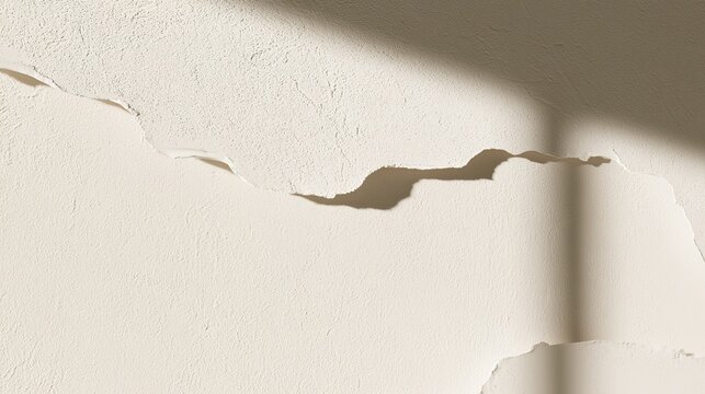 underneath. Wall surface with peeled wallpaper revealing textured plaster underneath, neutral tones. real-estate listings.
