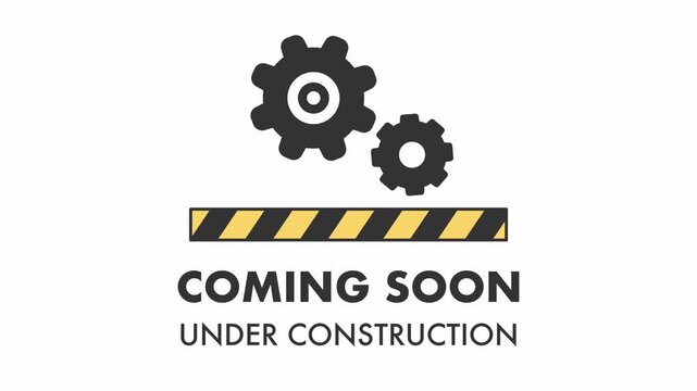 Under maintenance site banner sign in white background, Coming soon black and white. Animated footage looping.
