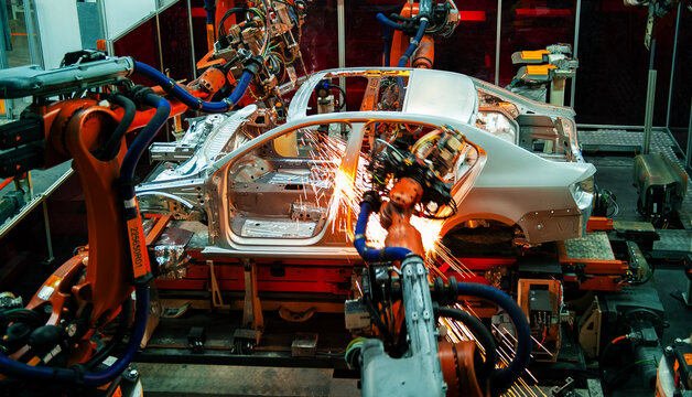 Robotic Welding Line for Car Body in Modern Automotive Smart Factory