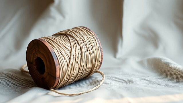 Rustic Wooden Spool With Flax Twine
