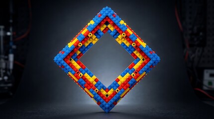 Fototapeta premium Bold Geometric Frame Constructed From Colorful Lego Bricks