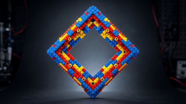Bold Geometric Frame Constructed From Colorful Lego Bricks
