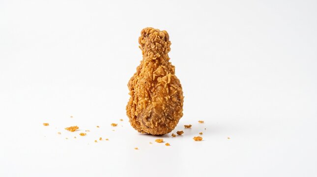 Crispy golden brown fried chicken nugget on white background.