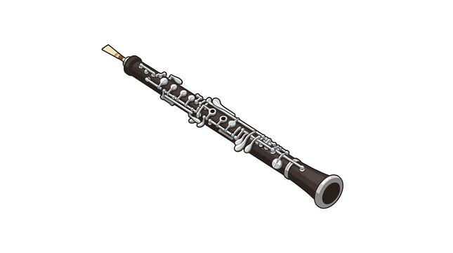 Isometric illustration of a black oboe woodwind instrument on a plain white background