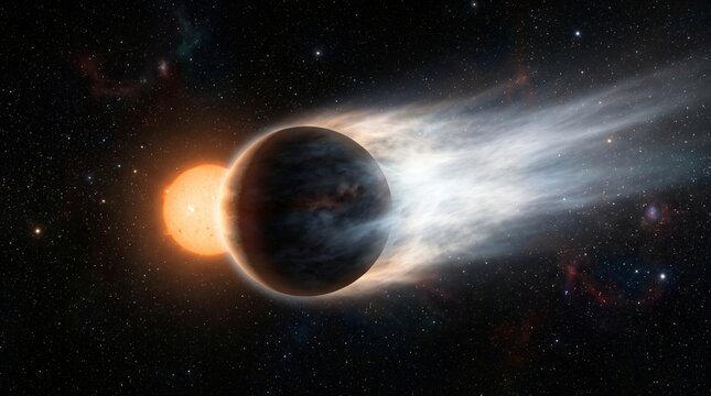 Atmospheric Escape Concept, Hot Jupiter Exoplanet Trailing a Long Glowing Tail