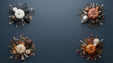 Obraz premium A spooky and delightful halloween collection of jack o' lanterns with festive fall foliage and dark moody backgrounds for a creepy aesthetic
