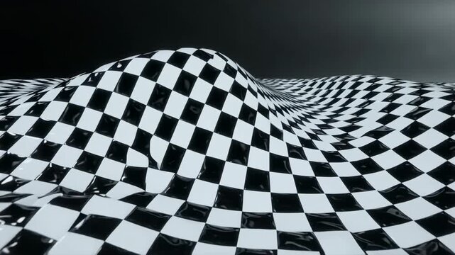 Abstract checkered waves flowing with cinematic motion in dark atmospheric lighting representing abstract motion