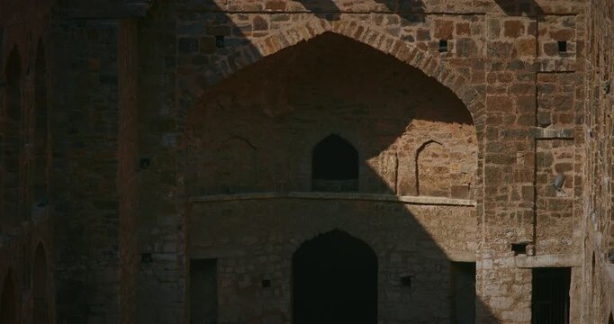 Agrasen Ki Baoli or Ki Baoli in New Delhi. Light and Shadow Play on the Entrance of an Ancient Site slow motion, slow motion footage,