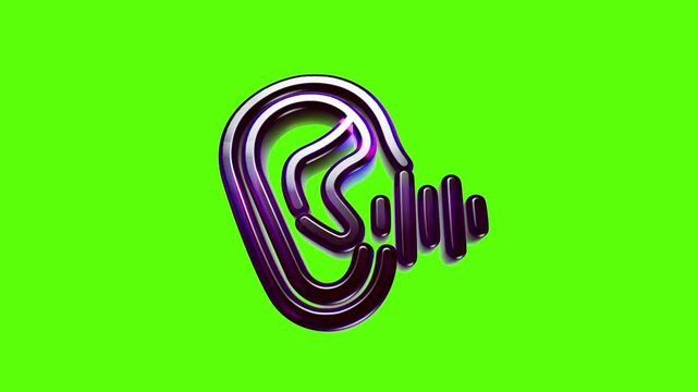 Shiny metallic ear icon with sound wave symbol representing hearing and audio technology concepts