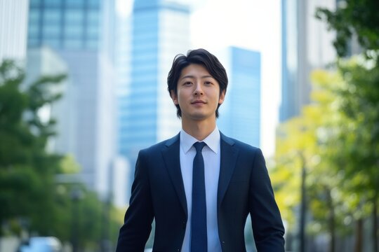 スーツ姿で微笑むビジネスマン