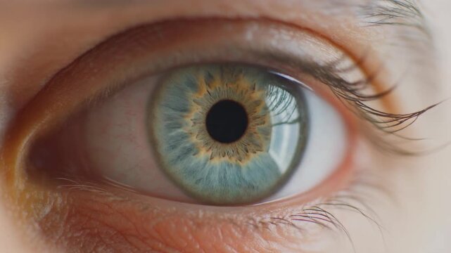 Extreme macro footage of a single beautiful human eye, luminous jade-green iris for National Hispanic Heritage Month and World Sight Day